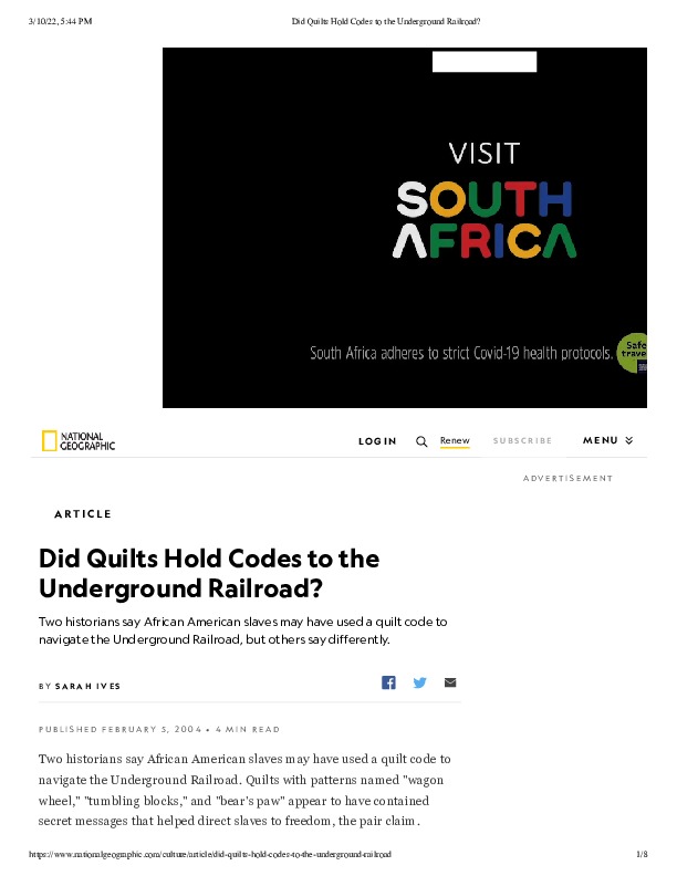 2005 National Geographic - Did Quilts Hold Codes to the Underground Railroad.pdf