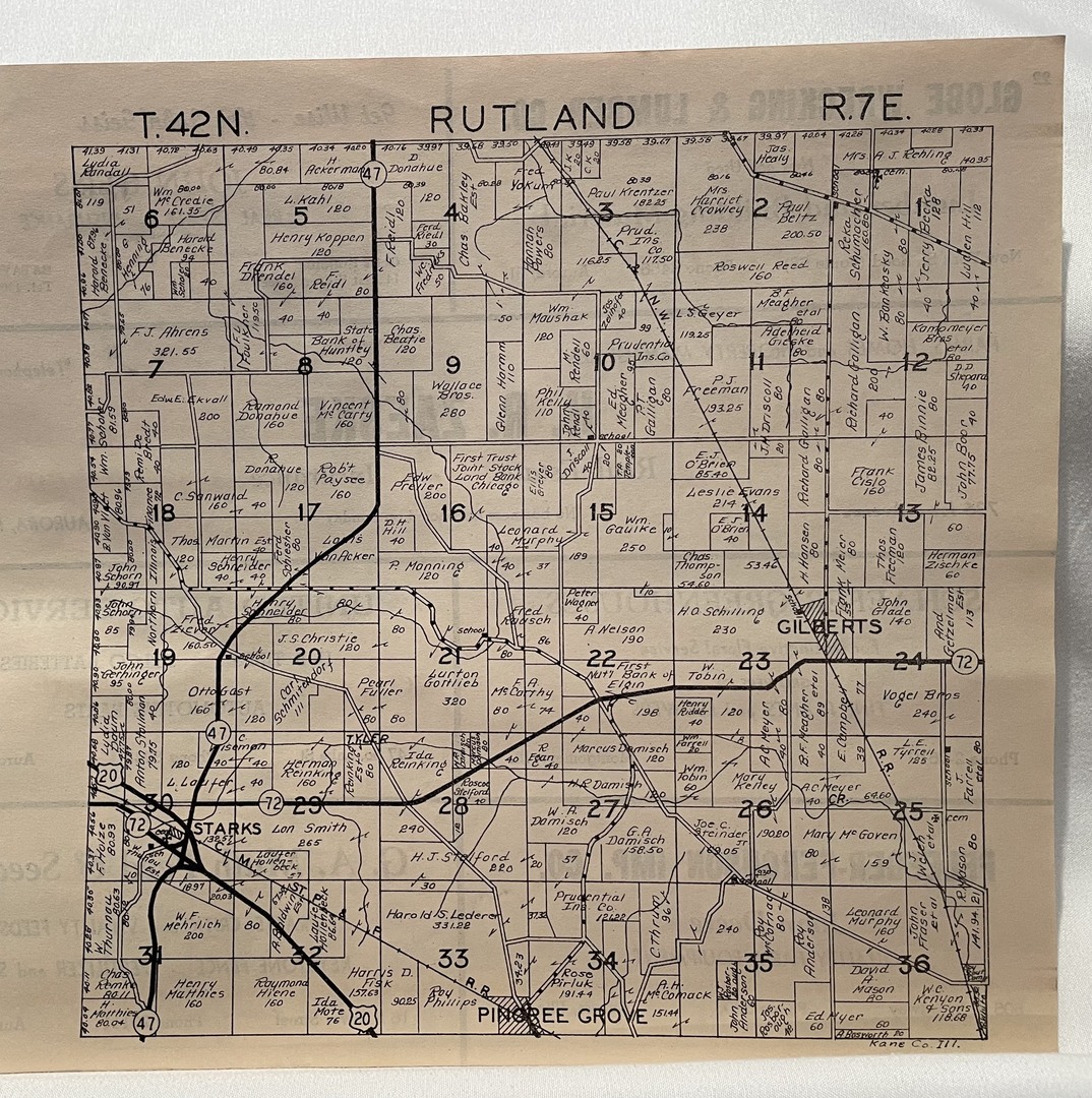 Rutland Plat<br />
T42N<br />
R7E<br />
Plat Book of Kane County, 1943