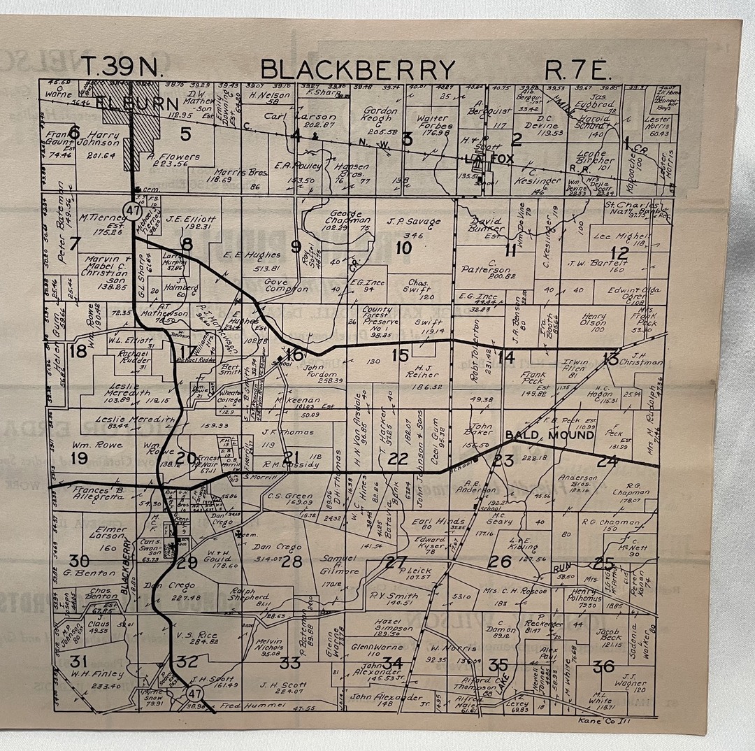 Blackberry Plat<br />
T39N<br />
R7E<br />
Plat Book of Kane County, 1943