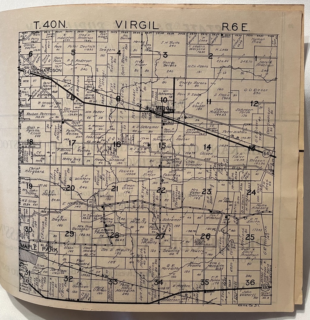 Virgil Plat<br />
T40N<br />
R6E<br />
Plat Book of Kane County, 1943