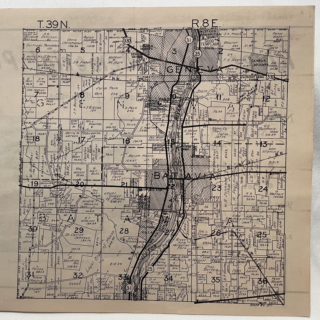 Batavia Plat<br />
T37N<br />
R8E<br />
Plat Book of Kane County, 1943