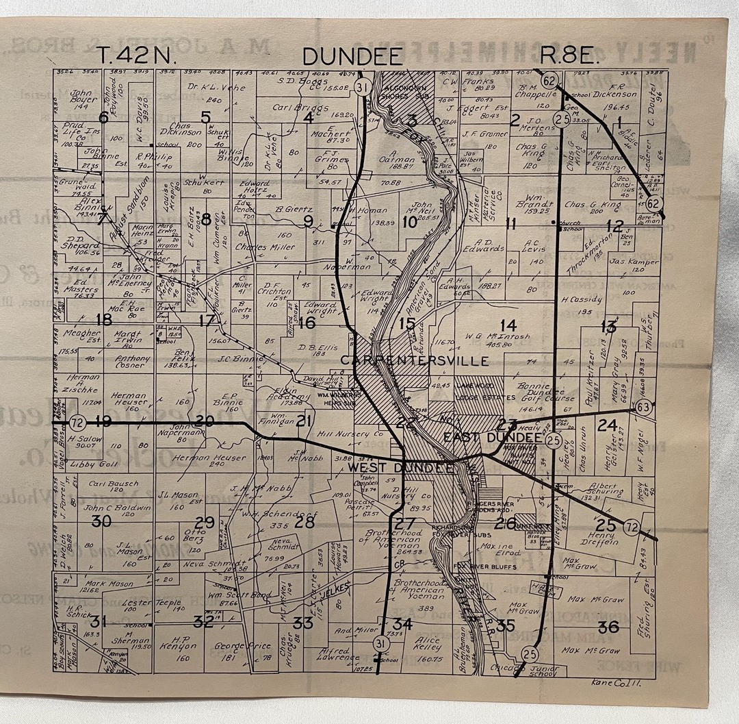 Dundee<br />
T42N<br />
R8E<br />
Plat Book of Kane County, 1943