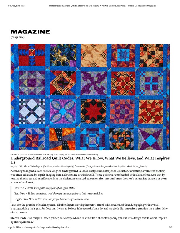 Underground Railroad Quilt Codes_ What We Know, What We Believe, and What Inspires Us _ Folklife Magazine.pdf