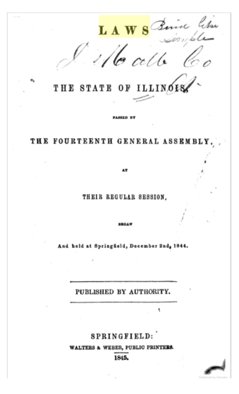 1845 Laws of Illinois - Peleg Bliss Commissioner.pdf