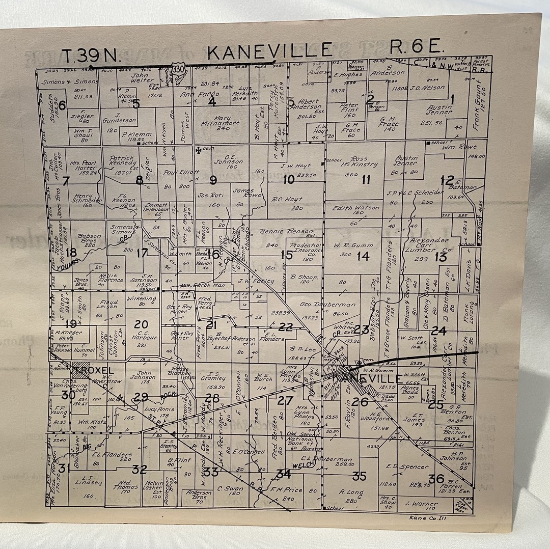 Kaneville Plat<br />
T39N<br />
R6E<br />
Plat Book of Kane County, 1943