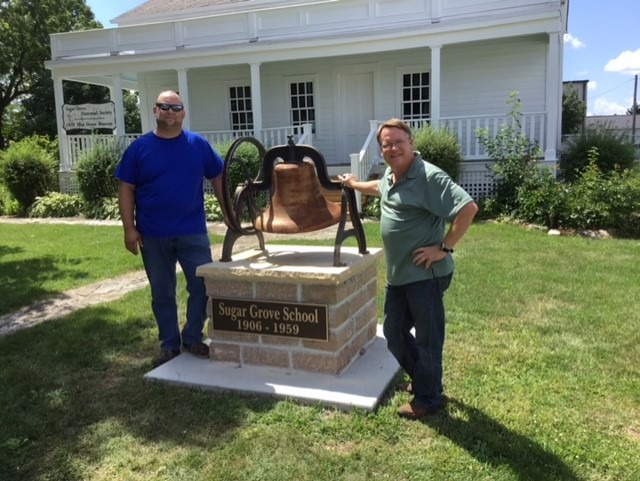 Sugar Grove School Bell, installed by Danny Moore L and Jim Murray R 8-17-17.png