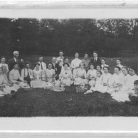 Booth Family: Postcard to Ethel Booth from Grace with photo of Launch Party from B.S. taken north of Oregon, Illinois.