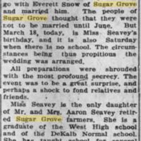 Myrtle Seavey and Everett Snow:  Wedding, News Article