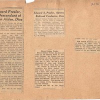 Newspaper:  Edward Presler, Aurora Railroad Conductor, Dies.  1932.